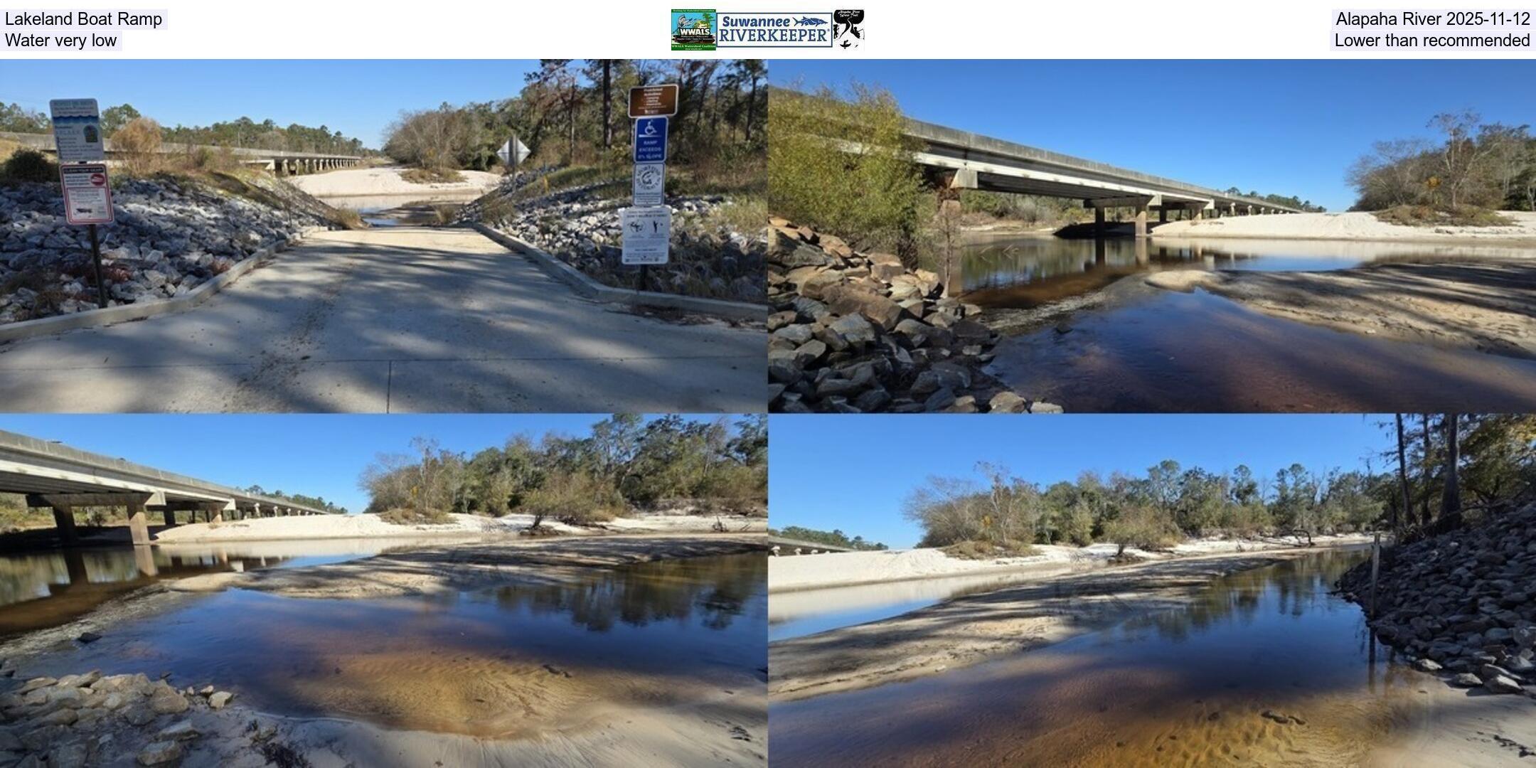 Lakeland Boat Ramp, Alapaha River 2025-11-12, Water very low, Lower than recommended