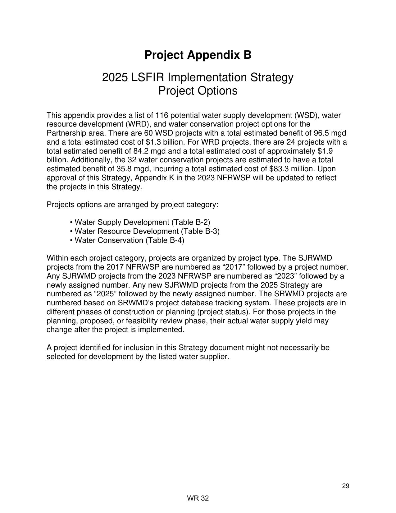 2025 LSFIR Implementation Strategy Project Options