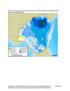 [Figure C4: Change in Upper Floridan aquifer from 2035 withdrawals within the NFSEG domain with WRD projects.]