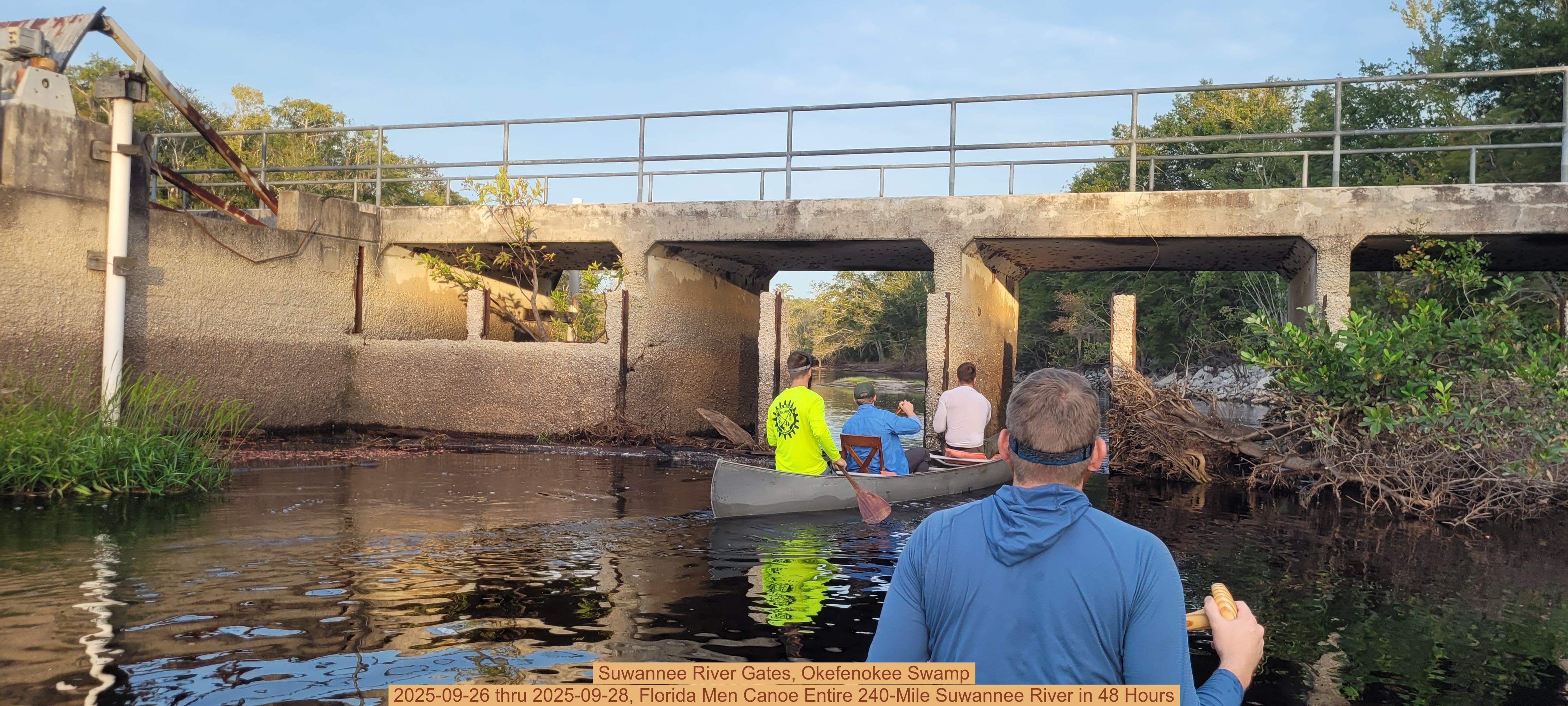 Suwannee River Gates, Okefenokee Swamp, 2025-09-26 thru 2025-09-28, Florida Men Canoe Entire 240-Mile Suwannee River in 48 Hours