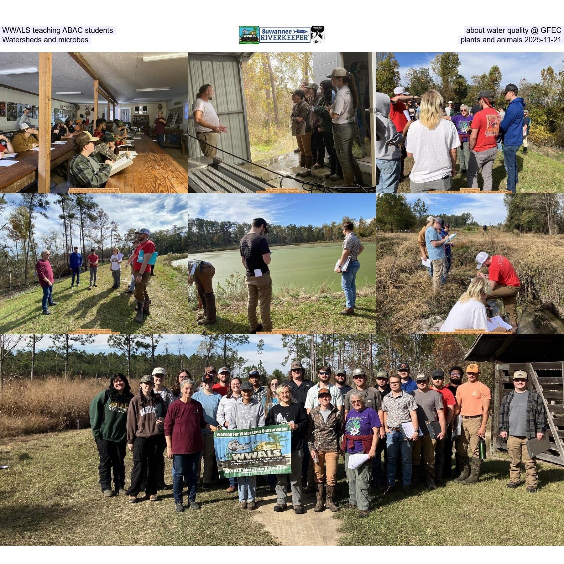 WWALS teaching ABAC students about water quality @ GFEC, Watersheds and microbes, plants and animals 2025-11-21