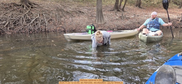 [Melissa retrieves a tire, 2025:11:22 12:33:40, 30.7001230, -83.4522803 --jsq for WWALS]