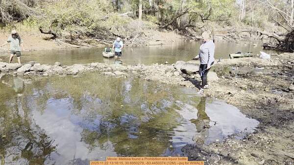 Movie: Melissa found a Prohibition-era liquor bottle, 2025:11:22 13:16:15, 30.6950279, -83.4450374 (12M) --jsq for WWALS