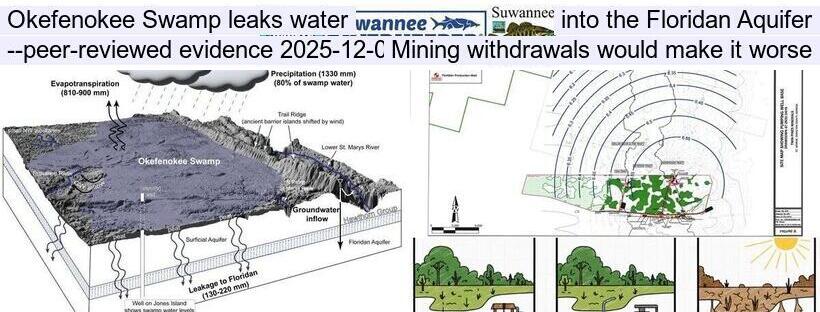 Okefenokee Swamp leaks water into the Floridan Aquifer --peer-reviewed evidence 2025-12-09, Mining withdrawals would make it worse