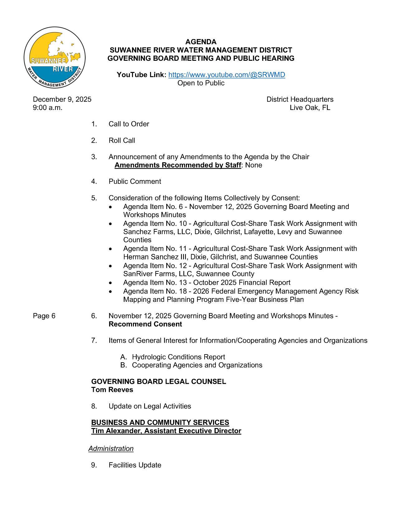Public Comment, Consent Agenda, Hydrologic Conditions Report