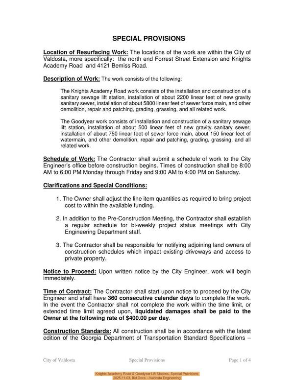 [Knights Academy Road & Goodyear Lift Stations, Special Provisions, 2025-11-03, Bid Docs --Valdosta Engineering]