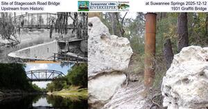 [Site of Stagecoach Road Bridge at Suwannee Springs 2025-12-12, Upstream from Historic 1931 Graffiti Bridge]