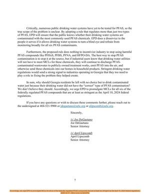 [Accordingly, we urge EPD to promulgate MCLs for all six of the federally regulated PFAS compounds that are at least as stringent as the April 10, 2024 federal regulations. 2025-12-17 --SELC et al. to GA-EPD]