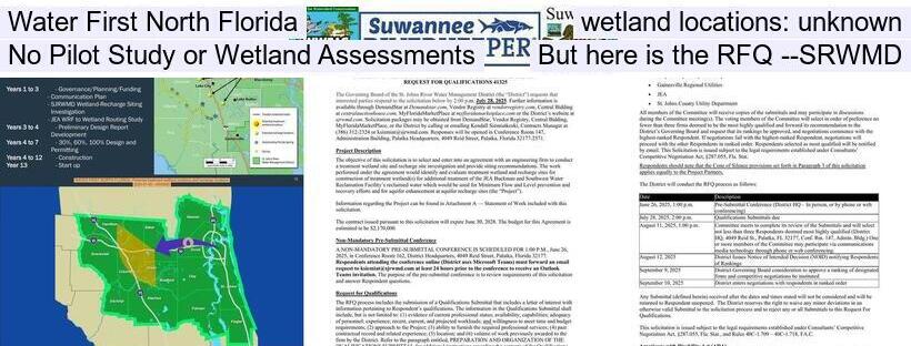 Water First North Florida wetland locations: unknown, No Pilot Study or Wetland Assessments, But here is the RFQ --SRWMD