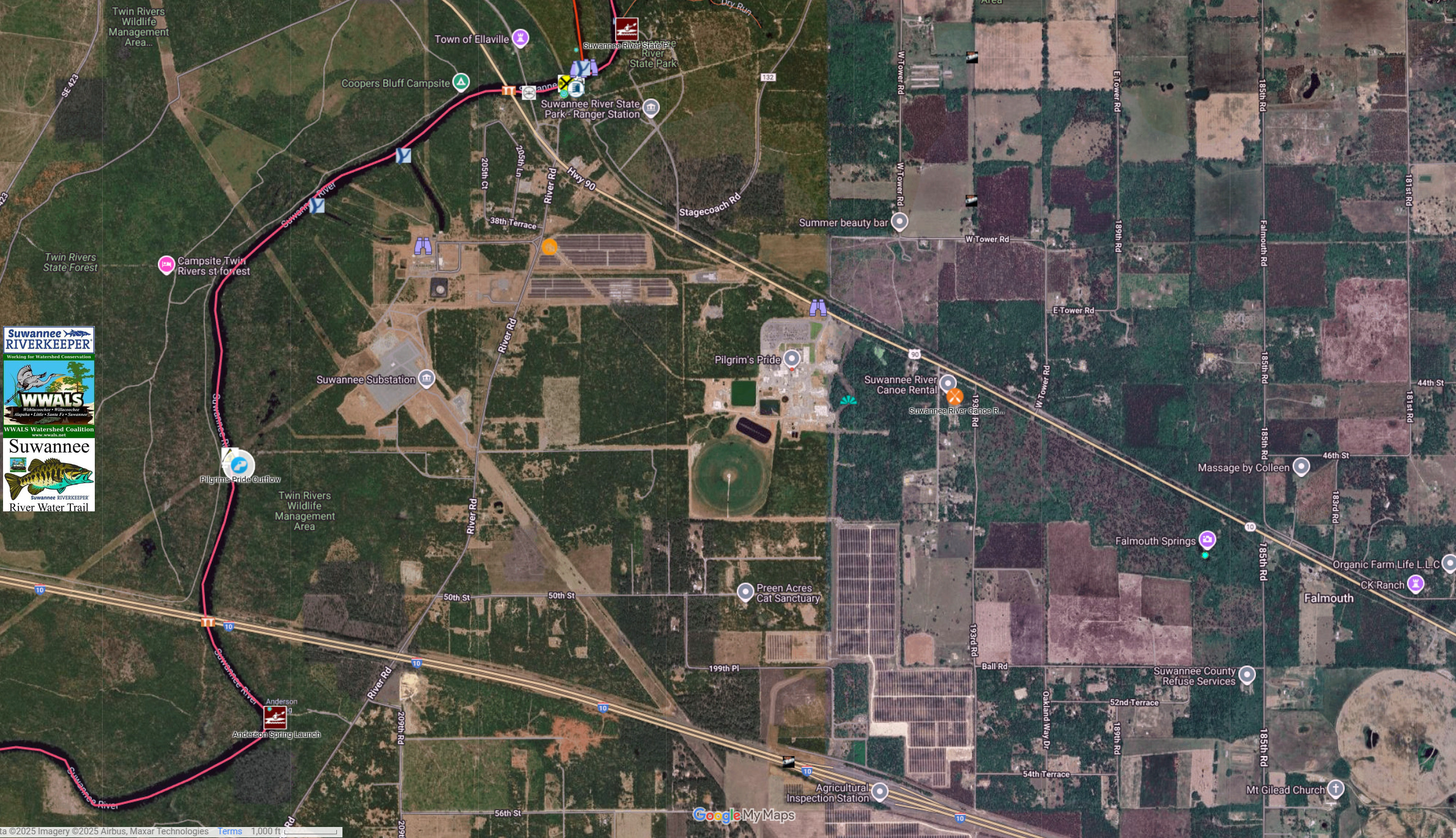 Map: Pilgrims Pride to Outfall, 2025-12-23 --SRWT
