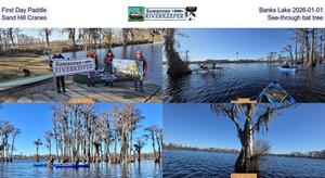 [First Day Paddle, Banks Lake 2026-01-01, Sand Hill Cranes, See-through bat tree]