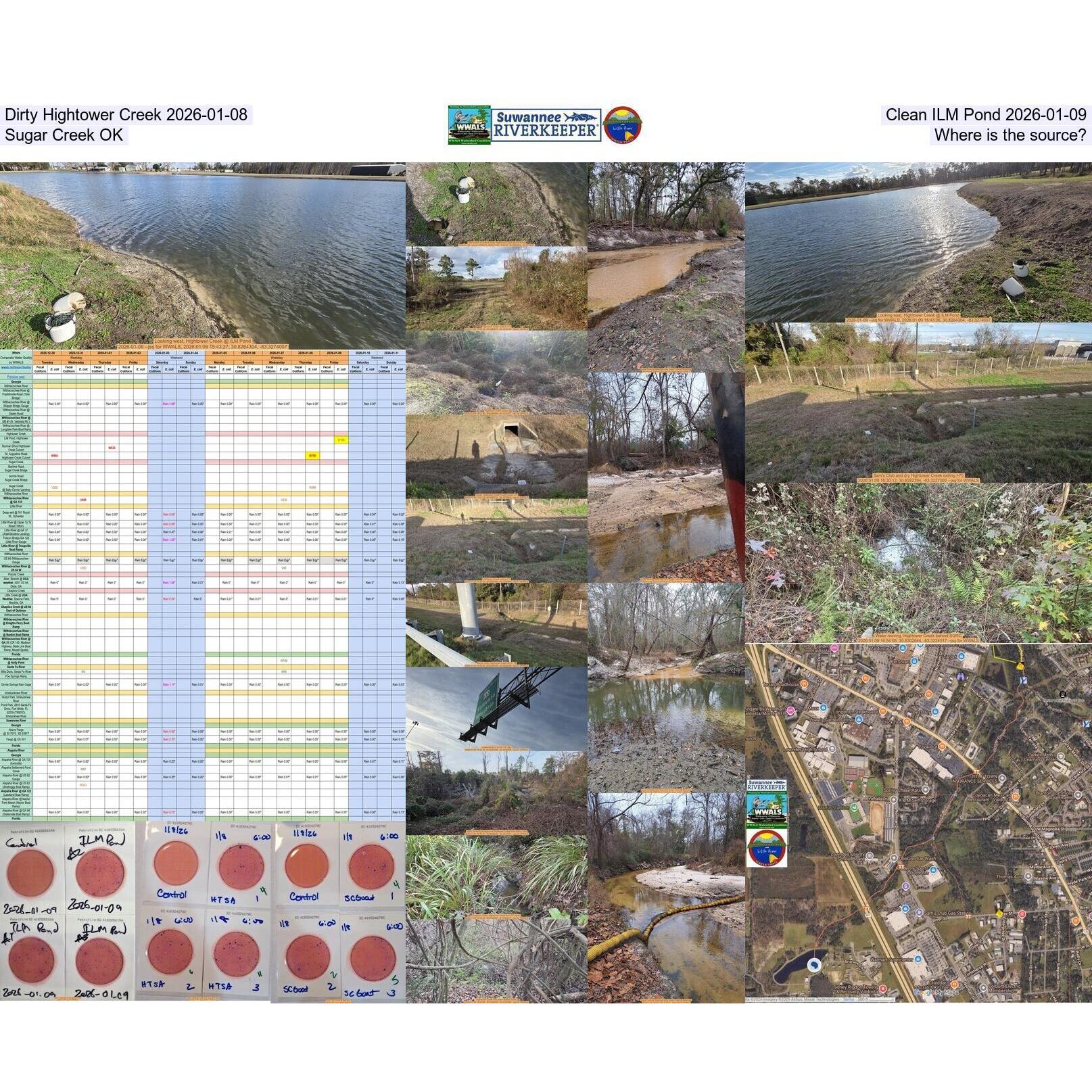 Dirty Hightower Creek 2026-01-08, Clean ILM Pond 2026-01-09, Sugar Creek OK, Where is the source?