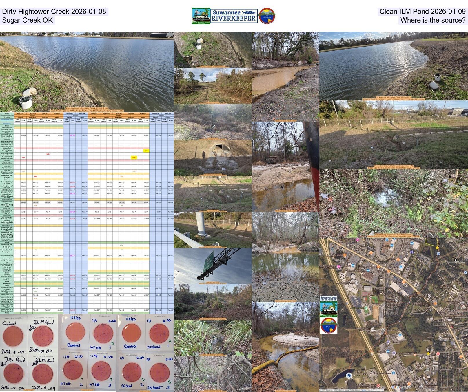 [Dirty Hightower Creek 2026-01-08, Clean ILM Pond 2026-01-09, Sugar Creek OK, Where is the source?]