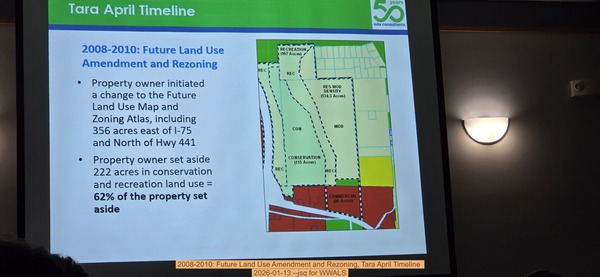 2008-2010: Future Land Use Amendment and Rezoning, Tara April Timeline , 2026-01-13 --jsq for WWALS