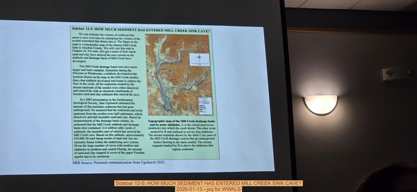 Sidebar 12-5: HOW MUCH SEDIMENT HAS ENTERED MILL CREEK SINK CAVE?, 2026-01-13 --jsq for WWALS