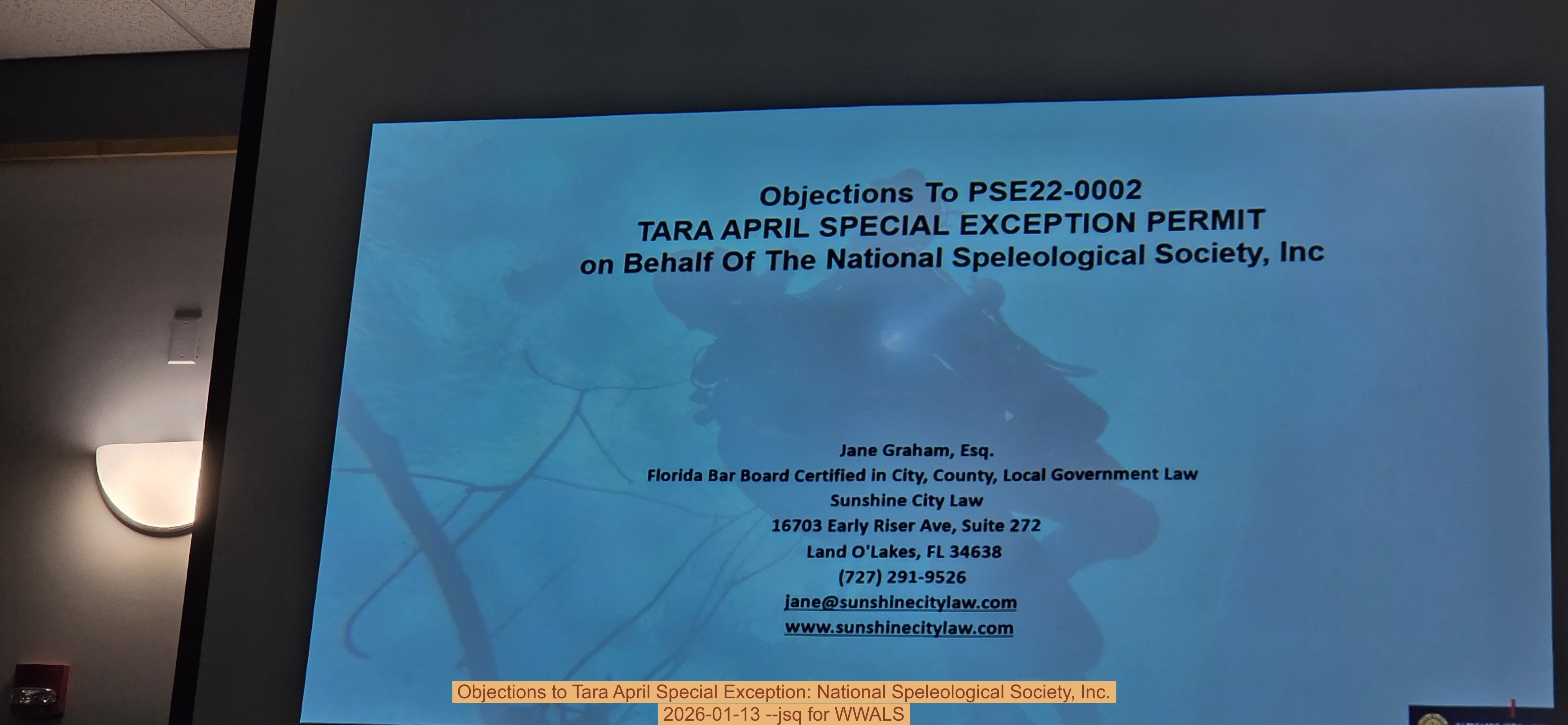 Objections to Tara April Special Exception: National Speleological Society, Inc., 2026-01-13 --jsq for WWALS
