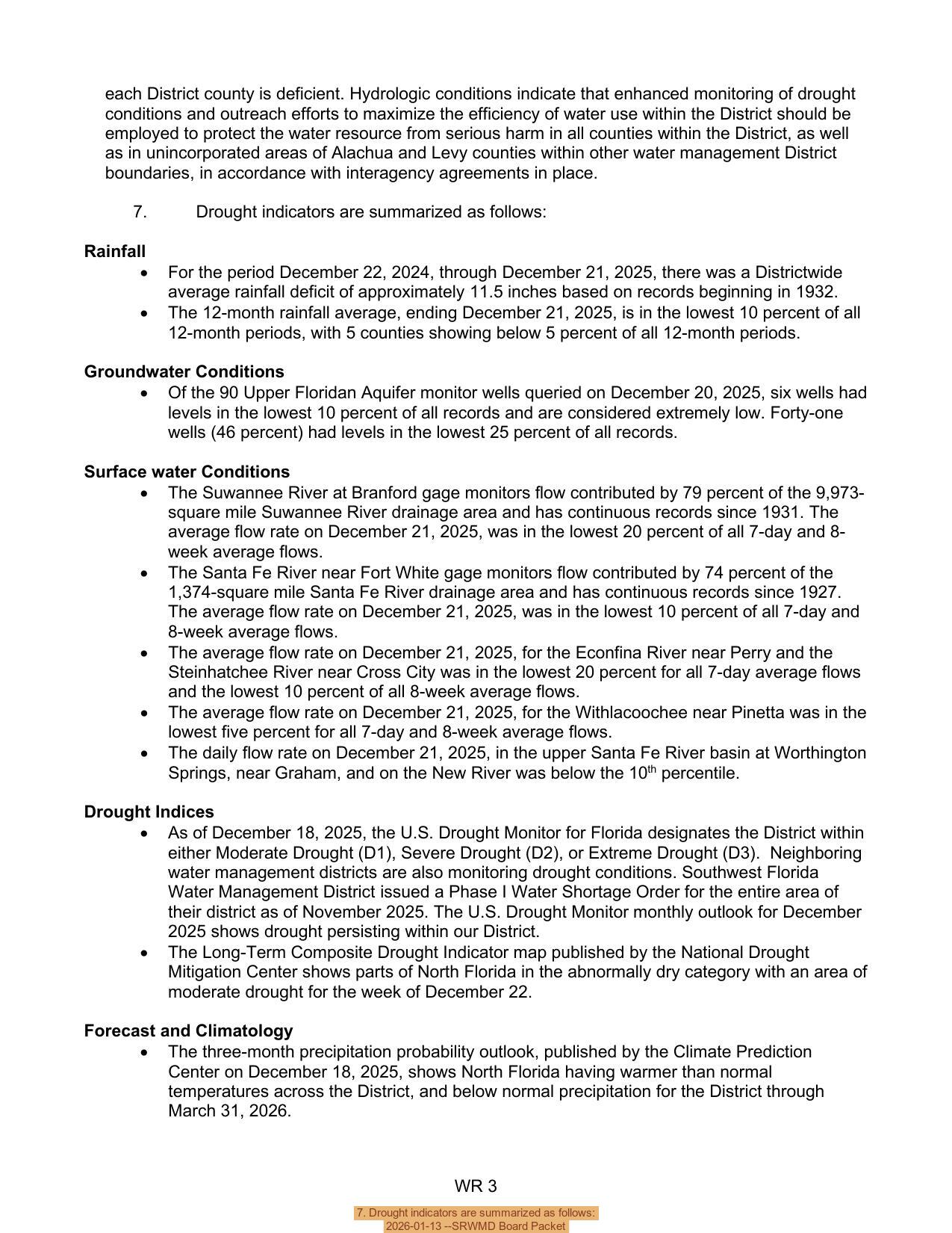 7. Drought indicators are summarized as follows:, 2026-01-13 --SRWMD Board Packet
