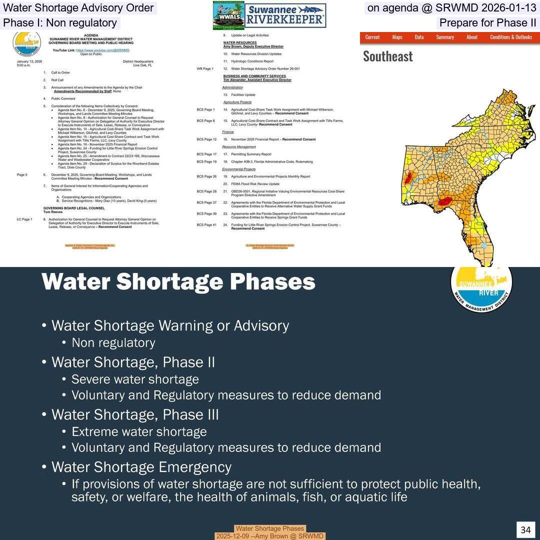 Water Shortage Advisory Order, on agenda @ SRWMD 2026-01-13, Phase I: Non regulatory, Prepare for Phase II