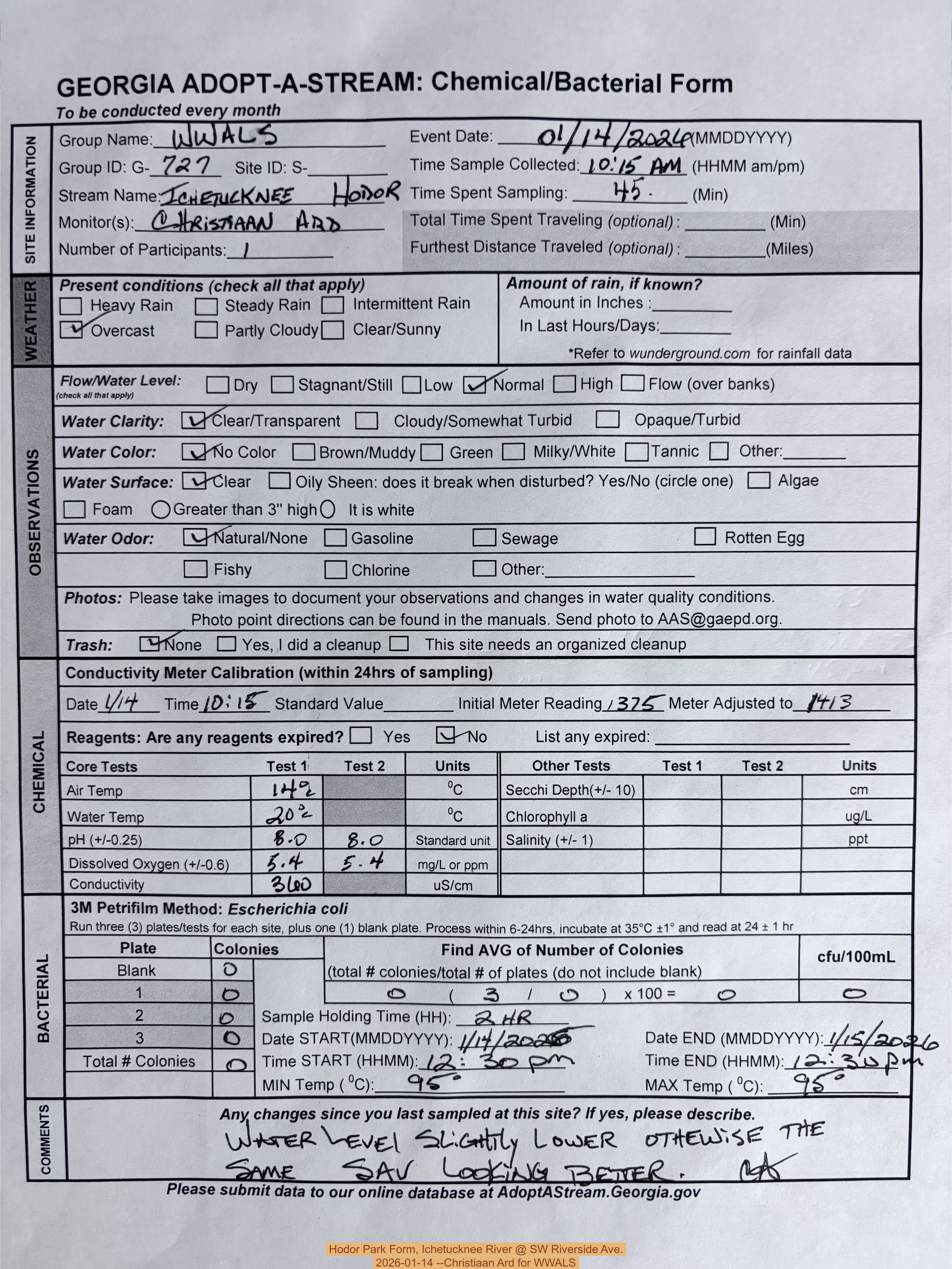 Hodor Park Form, Ichetucknee River @ SW Riverside Ave. 2026-01-14 --Christiaan Ard for WWALS