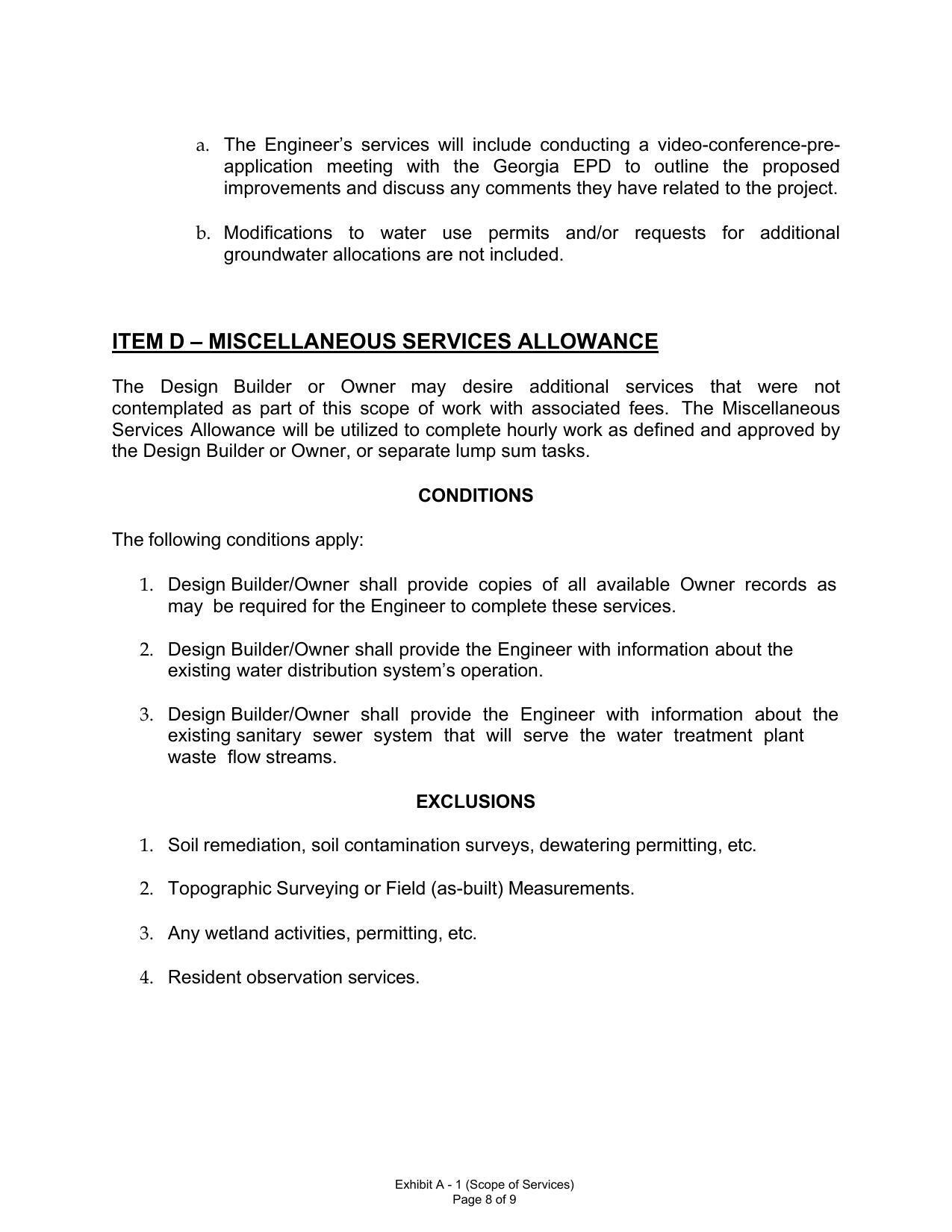 ITEM D: MISCELLANEOUS SERVICES ALLOWANCE