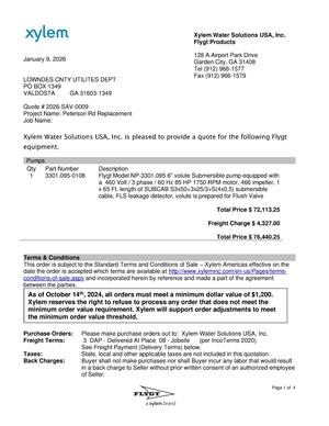 [Xylem quote for a new Flygt pump]