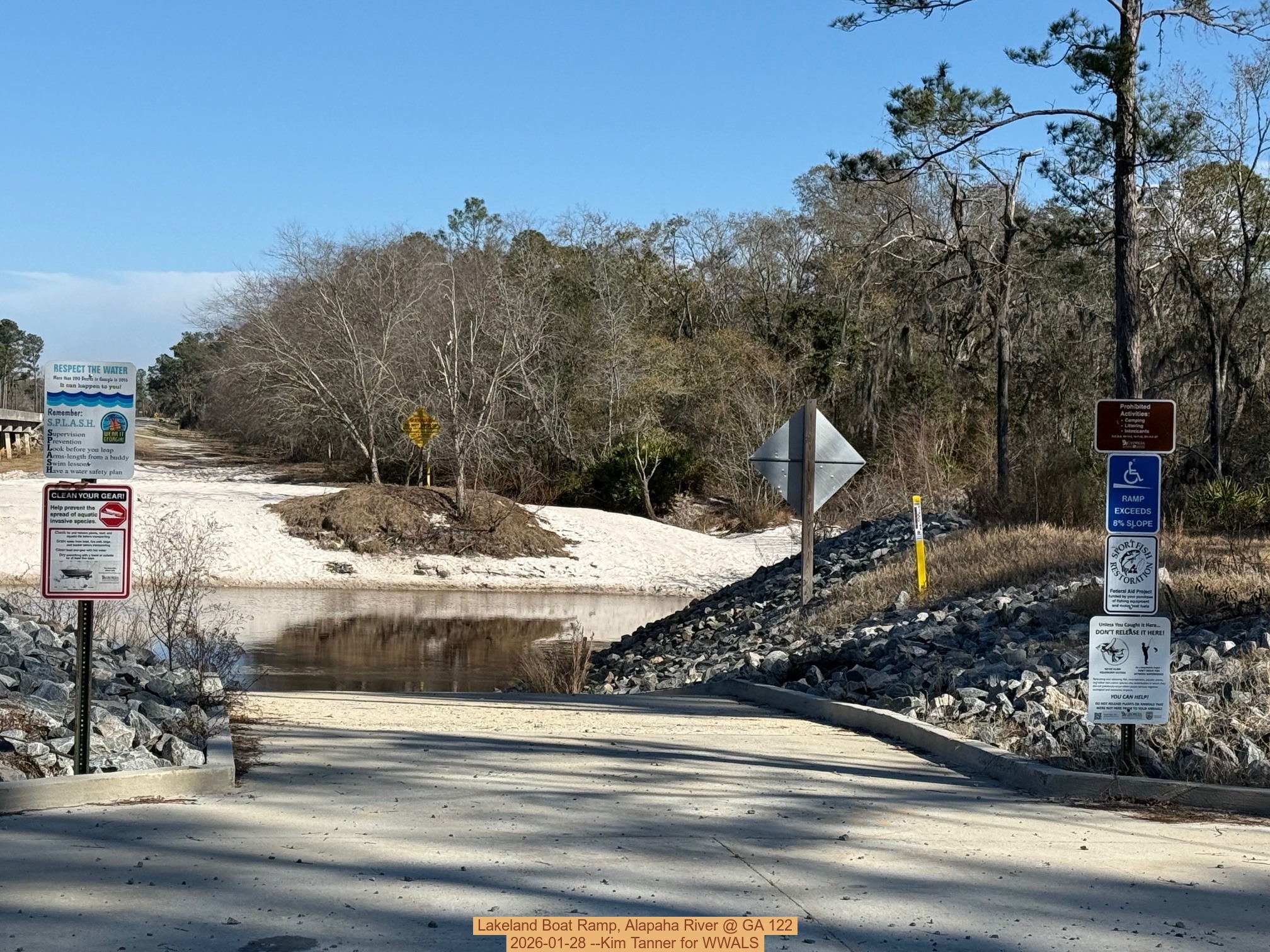 Lakeland Boat Ramp, Alapaha River @ GA 122 2026-01-28 --Kim Tanner for WWALS