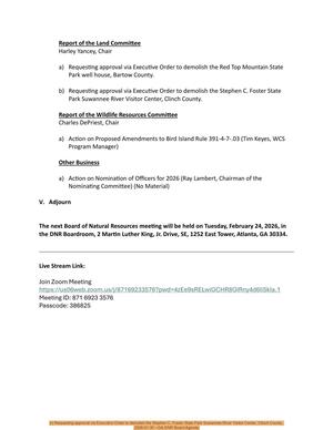 [b) Requesting approval via Executive Order to demolish the Stephen C. Foster State Park Suwannee River Visitor Center, Clinch County. 2026-01-30 --GA-DNR Board Agenda]