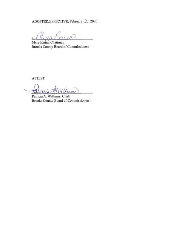 Signatures, Data Center Moratorium Resolution, 2026-02-26, Brooks County Commission