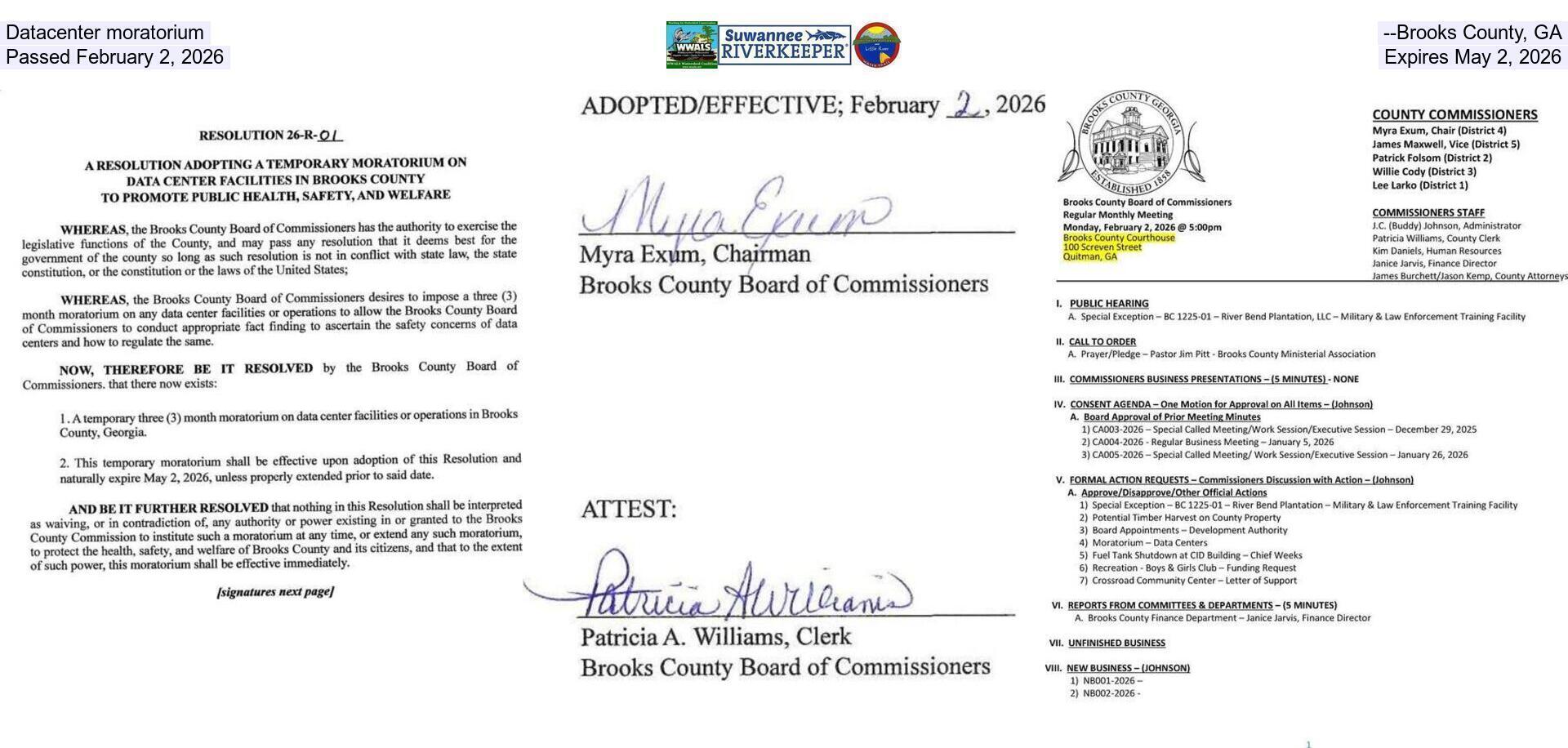 [Datacenter moratorium --Brooks County, GA, Passed February 2, 2026, Expires May 2, 2026]