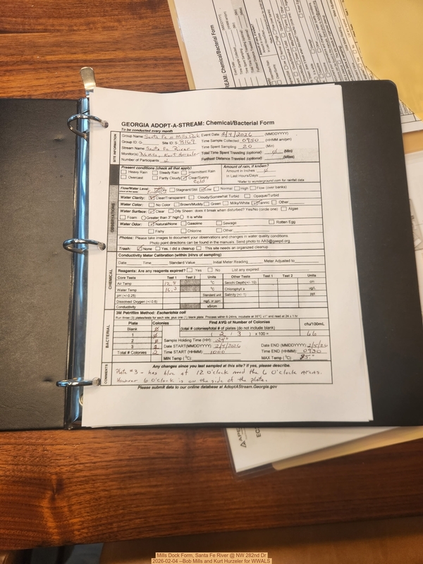 [Mills Dock Form, Santa Fe River @ NW 282nd Dr 2026-02-04 --Bob Mills and Kurt Hurzeler for WWALS]