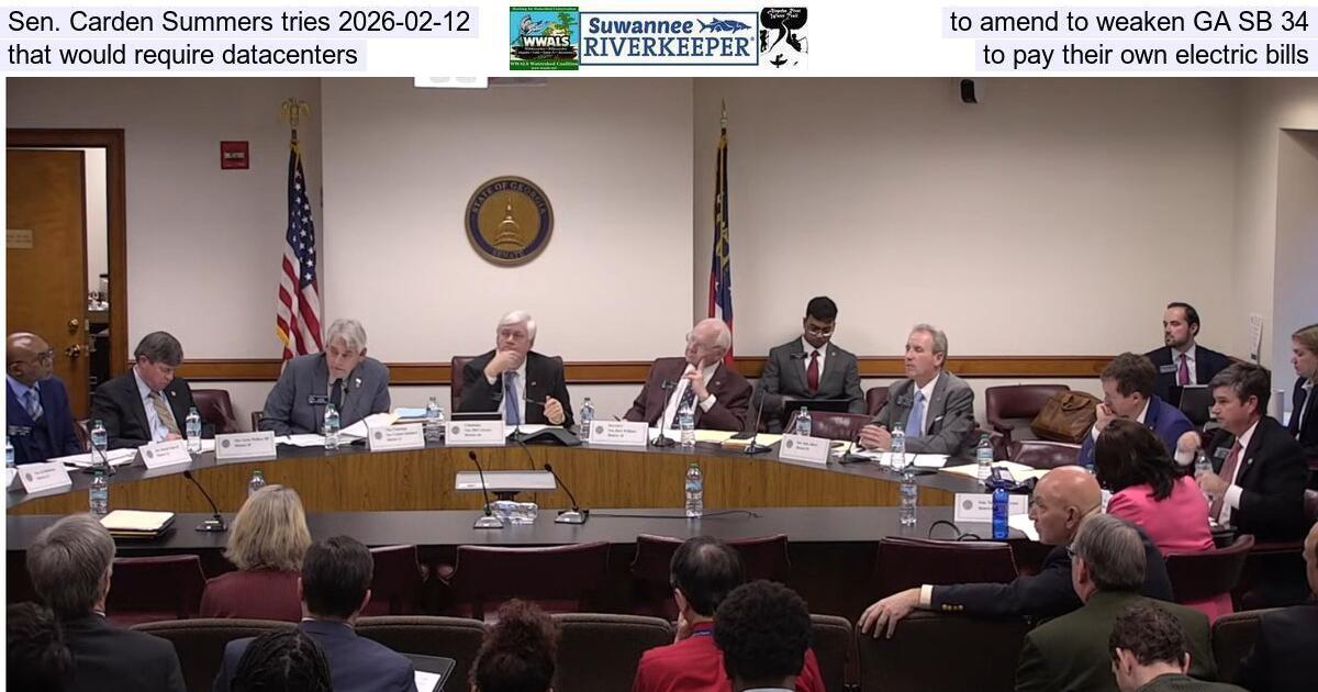 Sen. Carden Summers tries 2026-02-12, to amend to weaken GA SB 34, that would require datacenters to pay their own electric bills