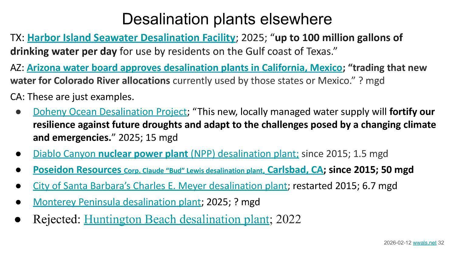 Desalination plants elsewhere
