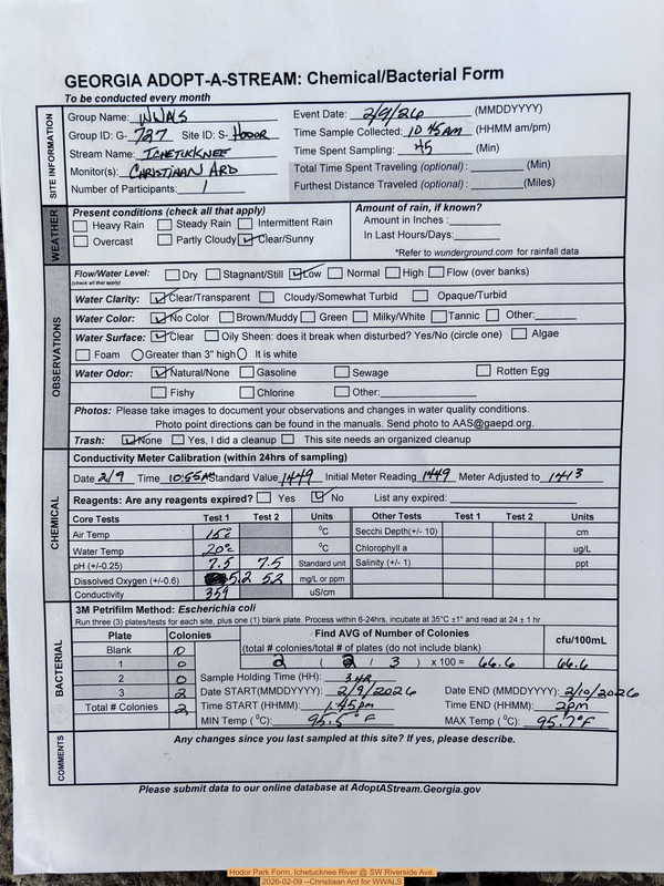 Hodor Park Form, Ichetucknee River @ SW Riverside Ave. 2026-02-09 --Christiaan Ard for WWALS