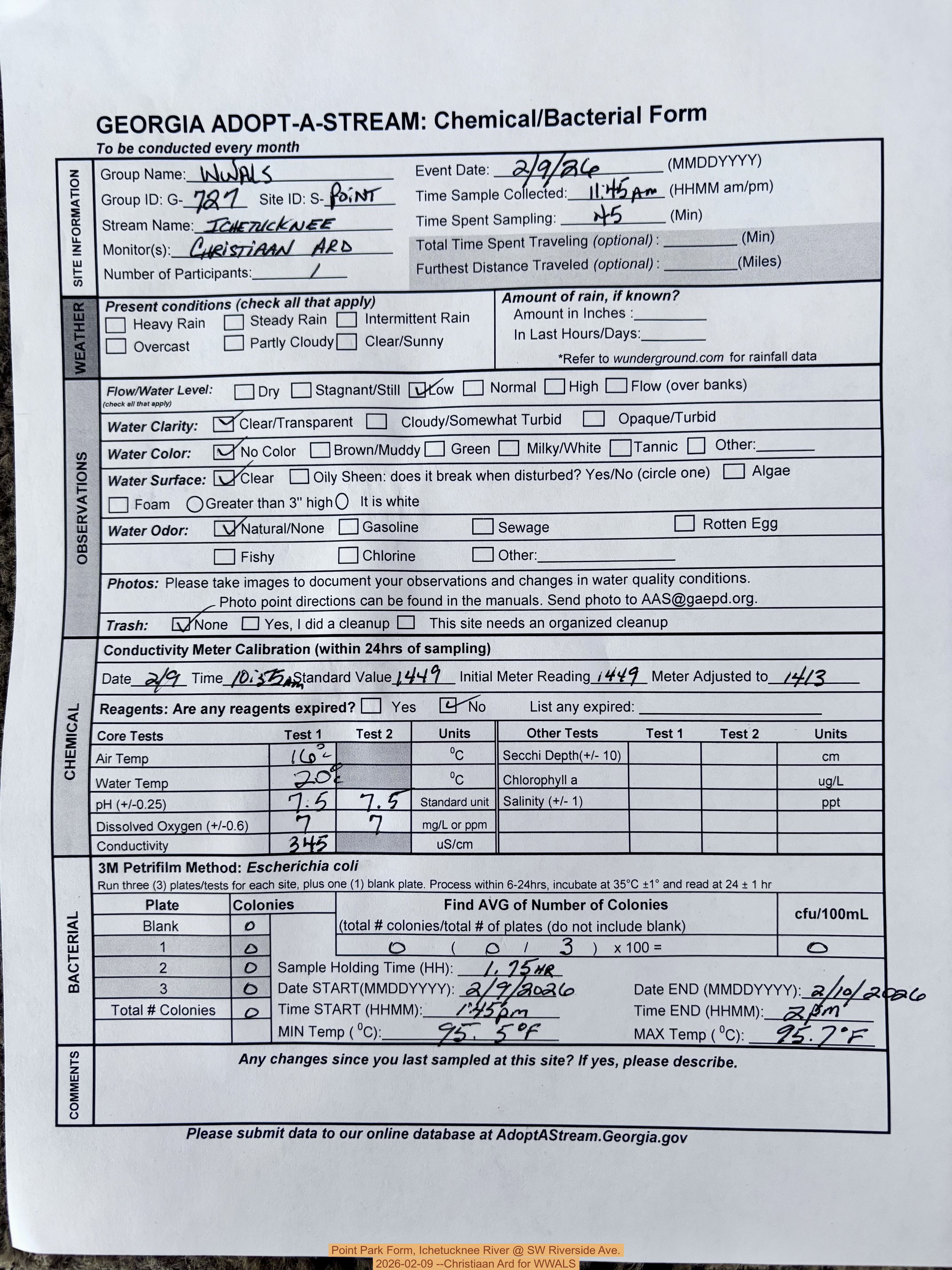 Point Park Form, Ichetucknee River @ SW Riverside Ave. 2026-02-09 --Christiaan Ard for WWALS