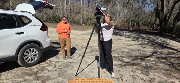 [Taylor Lewis, WALB TV, setting up, 2026-02-16 --Brianna Schawalder for WWALS]