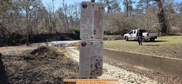 [WWALS Water Trail signs @ Langdale Park Boat Ramp, 2026-02-16 --jsq for WWALS]