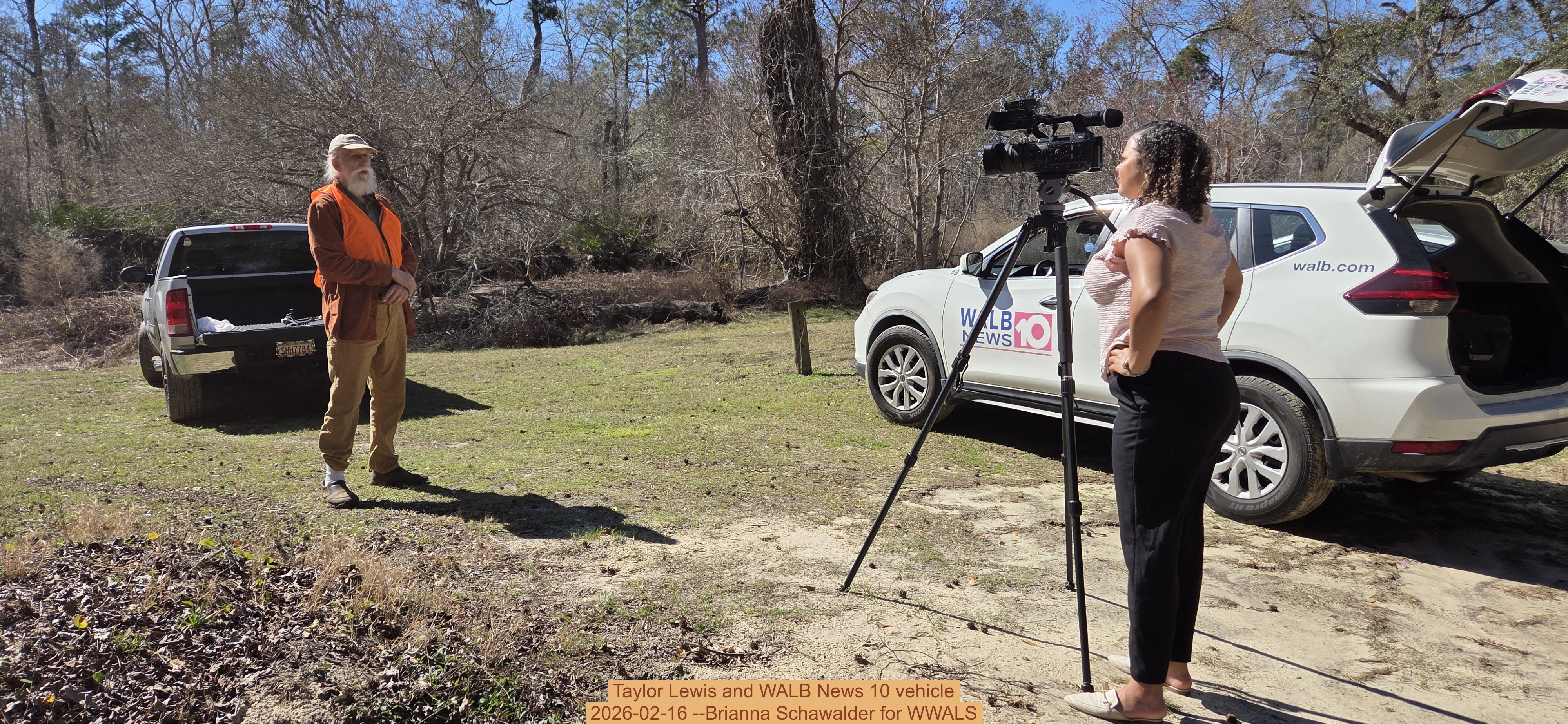 Taylor Lewis and WALB News 10 vehicle, 2026-02-16 --Brianna Schawalder for WWALS