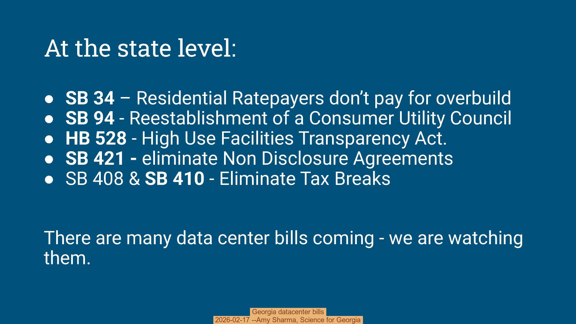 Georgia datacenter bills, 2026-02-17 --Amy Sharma, Science for Georgia