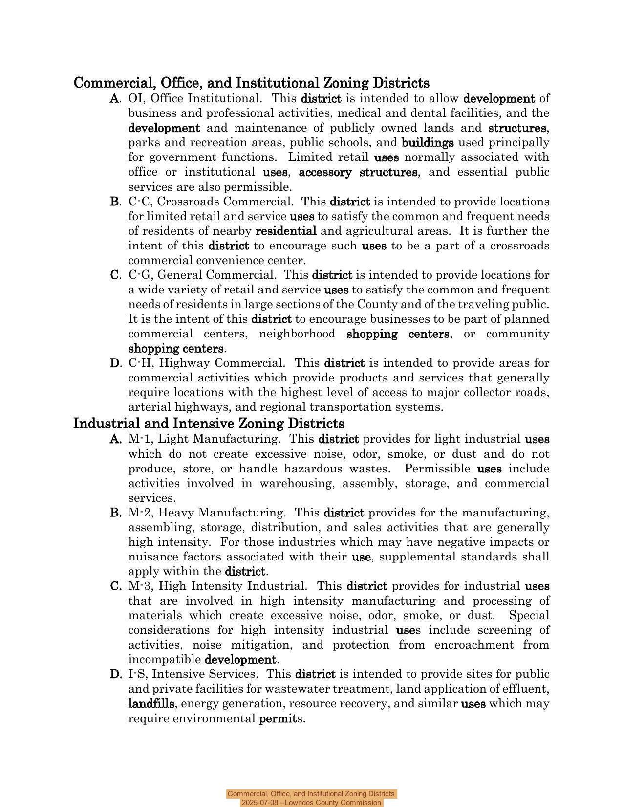 Commercial, Office, and Institutional Zoning Districts