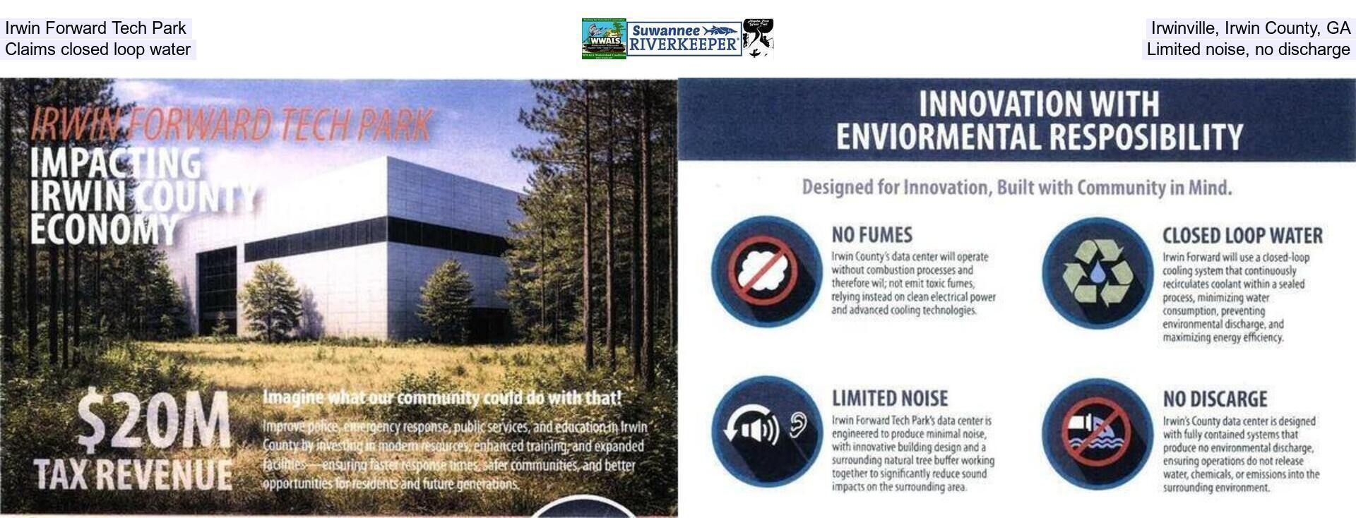 [Irwin Forward Tech Park, Irwinville, Irwin County, GA, Claims closed loop water, Limited noise, no discharge]