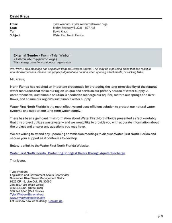 From: Tyler Winburn Subject: Water First North Florida