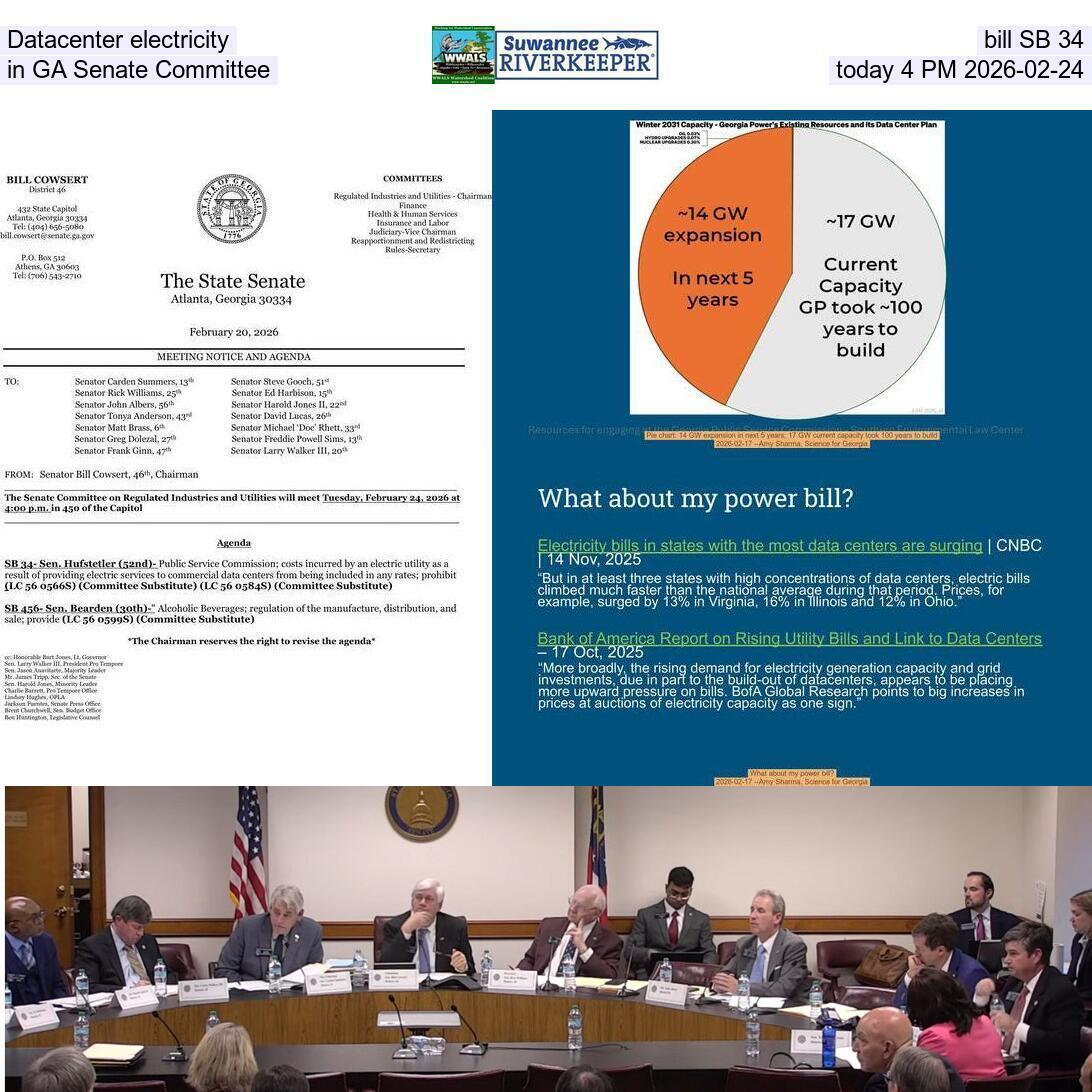 Datacenter electricity bill SB 34 in GA Senate Committee, today 4 PM 2026-02-24