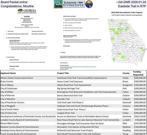 [Board Packet online, --GA-DNR 2026-01-24, Congratulations, Moultrie, Eastside Trail in RTP]