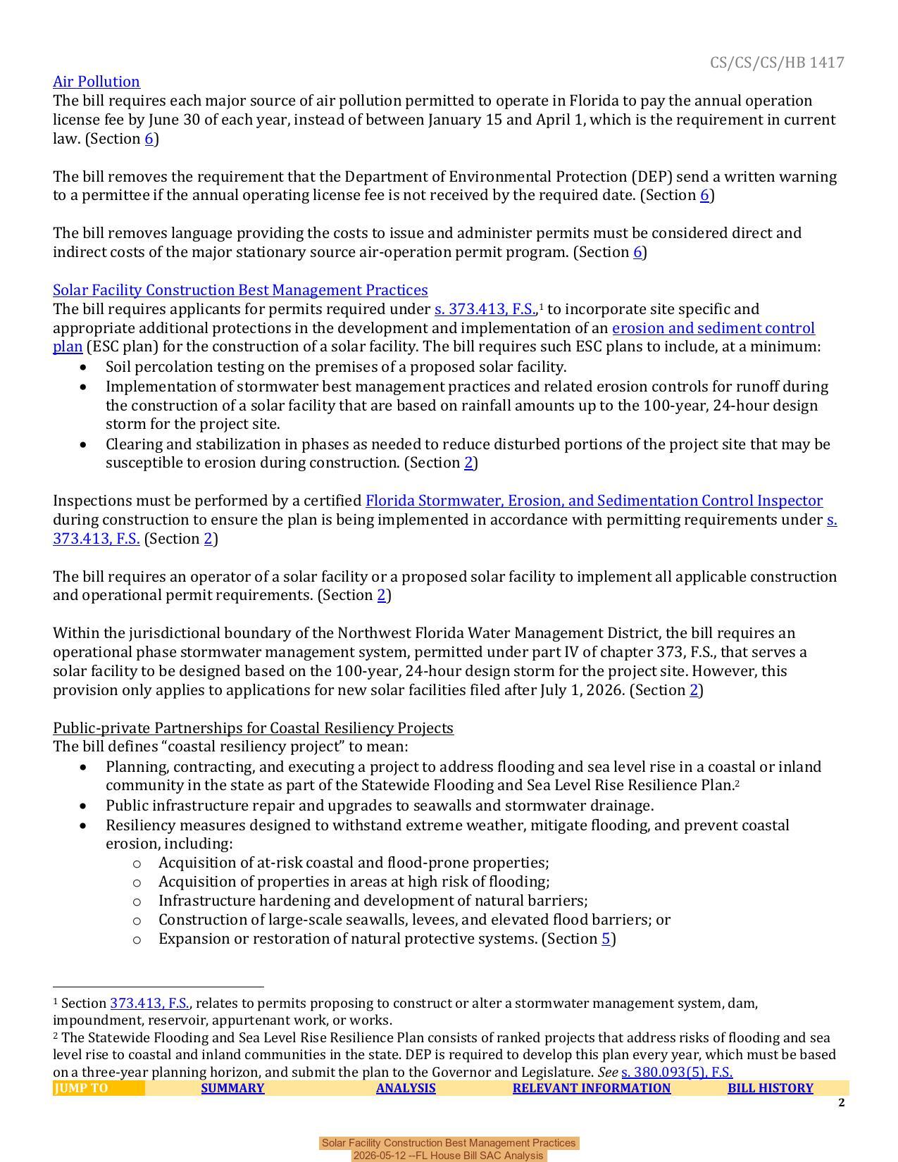 Solar Facility Construction Best Management Practices, 2026-05-12 --FL House Bill SAC Analysis