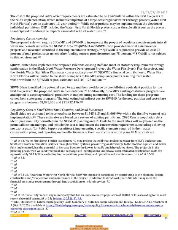 Regulatory Cost to Agencies, 2026-05-12 --FL House Bill SAC Analysis