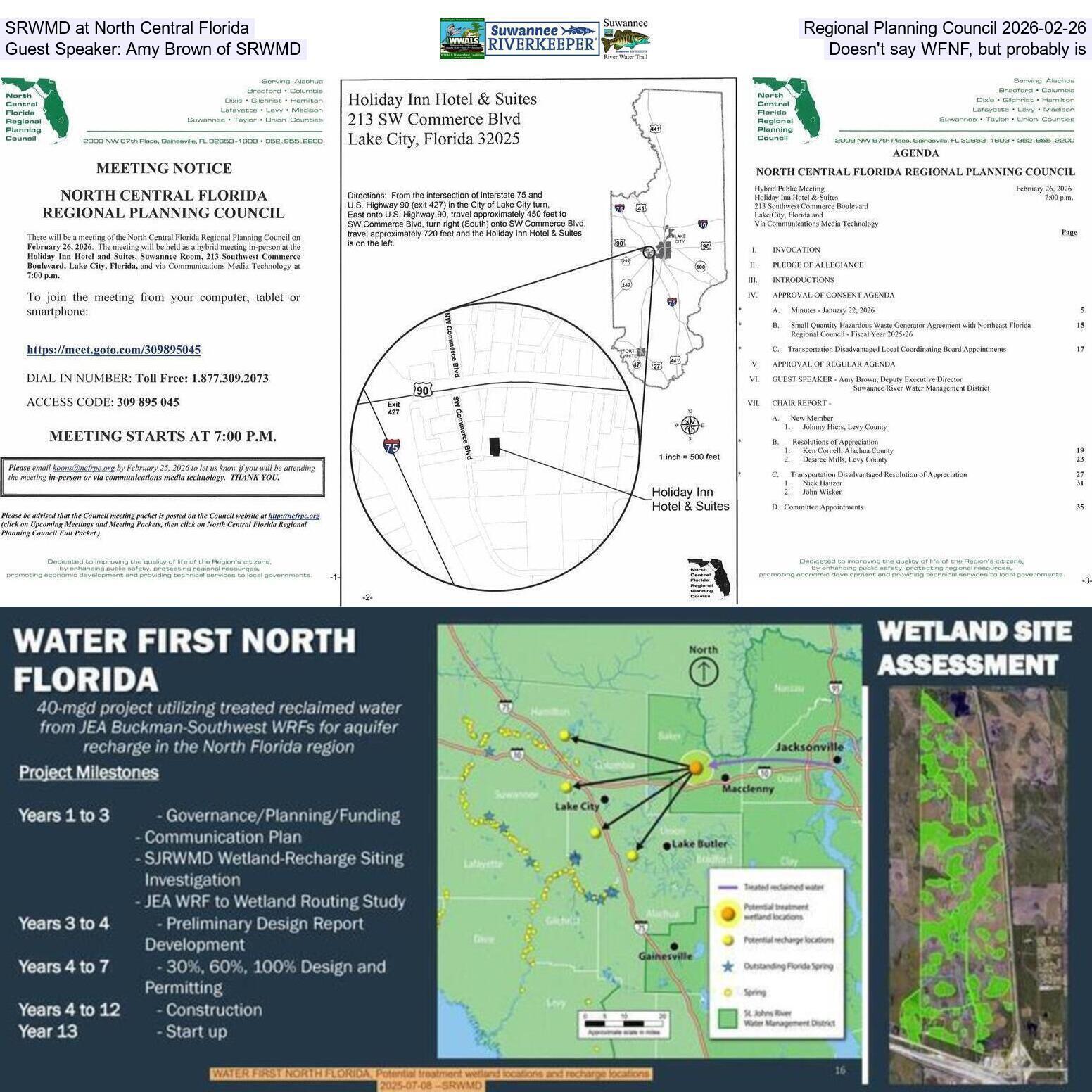 SRWMD at North Central Florida Regional Planning Council 2026-02-26, Guest Speaker: Amy Brown of SRWMD, Doesn't say WFNF, but probably is