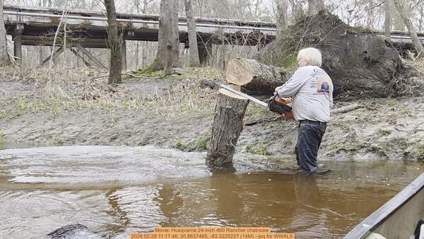 Movie: Husqvarna 24-inch 460 Rancher chainsaw, 2026:02:28 11:17:46, 30.8637465, -83.3225227 (14M) --jsq for WWALS