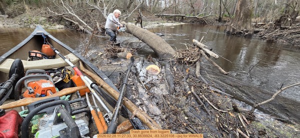 Trash gone from logjam, 2026:02:28 11:27:33, 30.8639924, -83.3225108 --jsq for WWALS