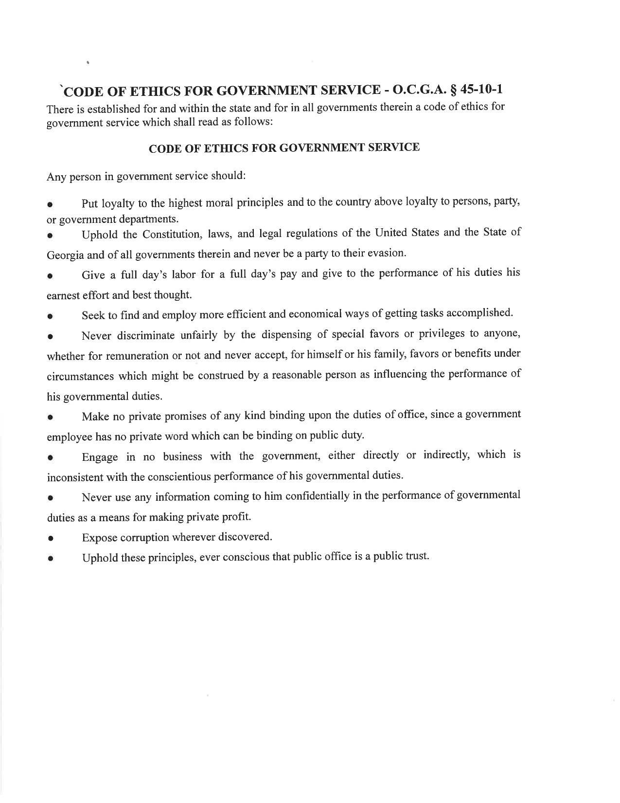 CODE OF ETHICS FOR GOVERNMENT SERVICE - 0.C.G.A. § 45-10-1