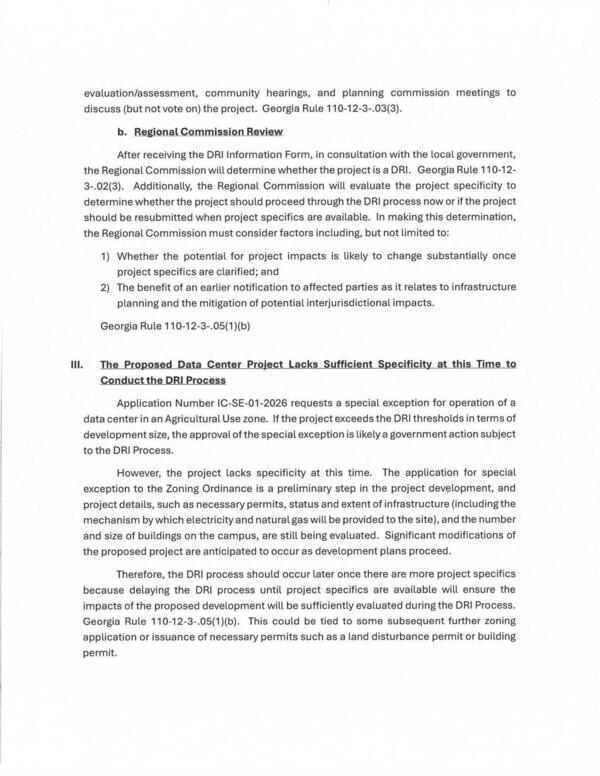 III. The Proposed Data Center Project Lacks Sufficient Specificity at this Time to Conduct the DRI Process